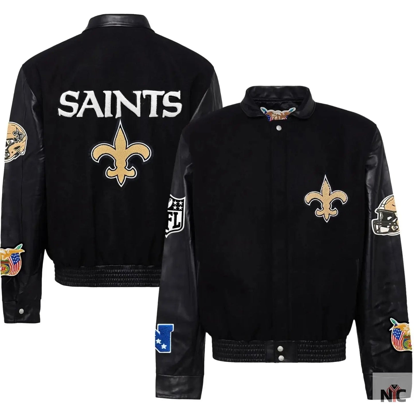 New Orleans Saints Jeff Hamilton Wool and Leather Jacket