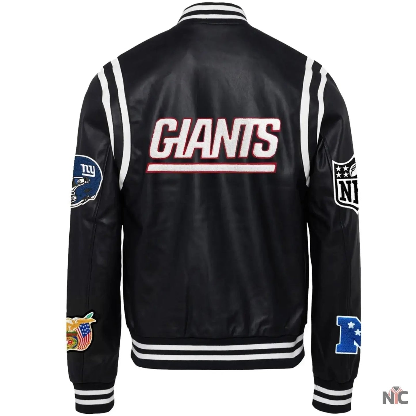 New York Giants Jeff Hamilton Classic Rib Black Leather Jacket