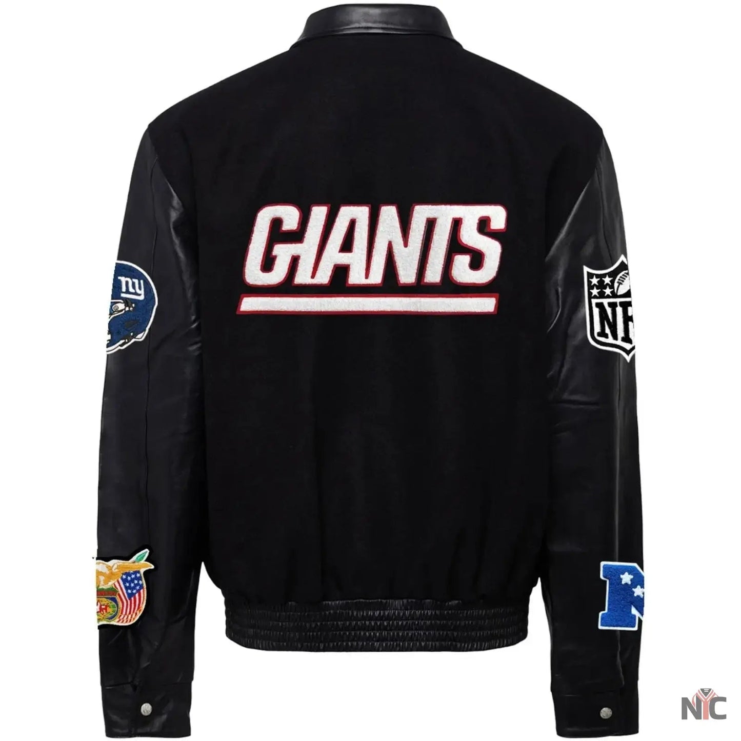 New York Giants Jeff Hamilton Wool and Leather Jacket