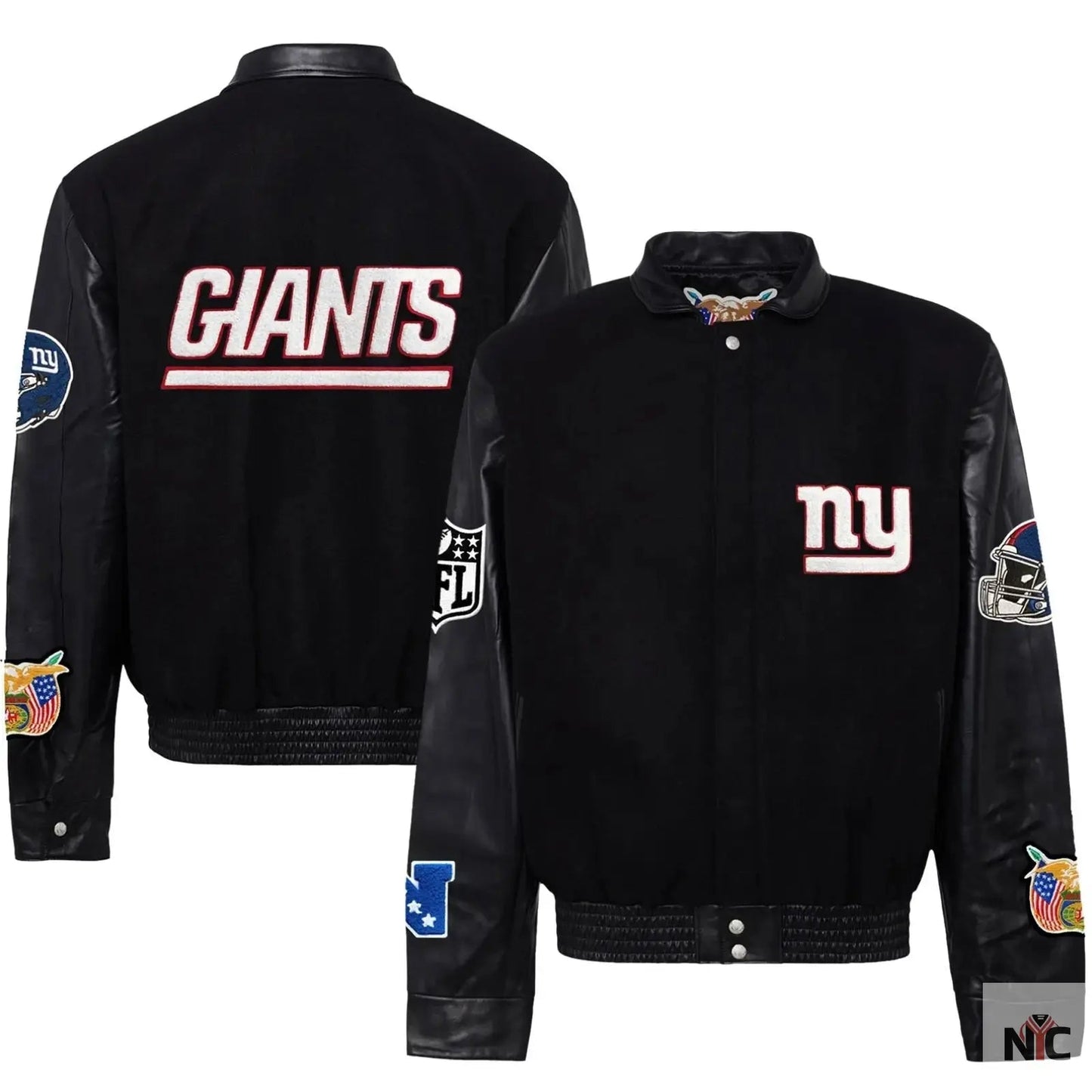 New York Giants Jeff Hamilton Wool and Leather Jacket