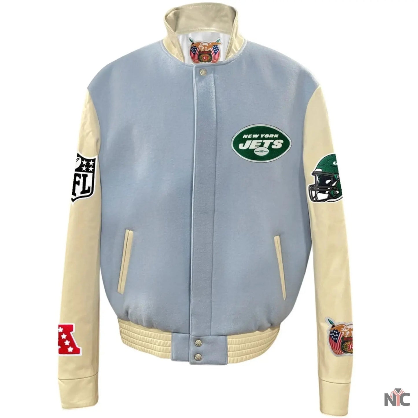 New York Jets Jeff Hamilton Wool and Leather Varsity Jacket