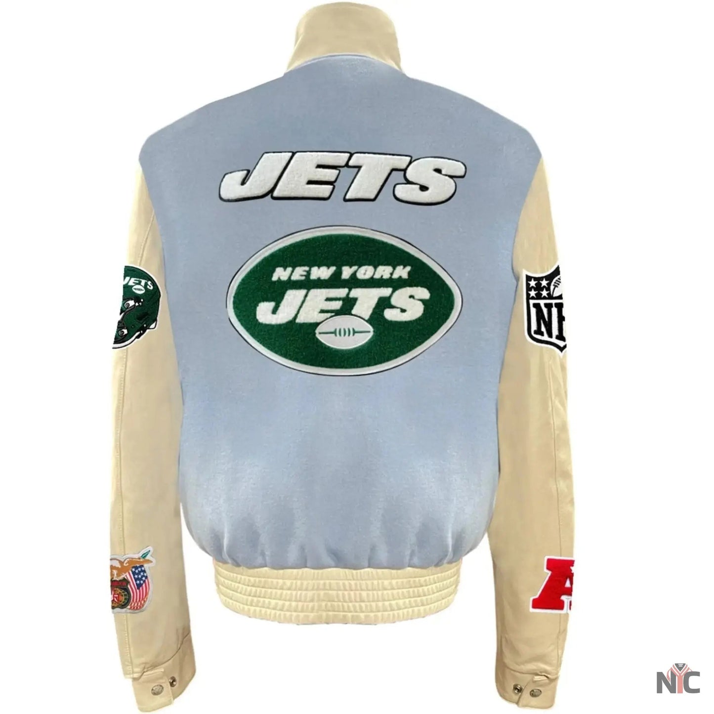 New York Jets Jeff Hamilton Wool and Leather Varsity Jacket