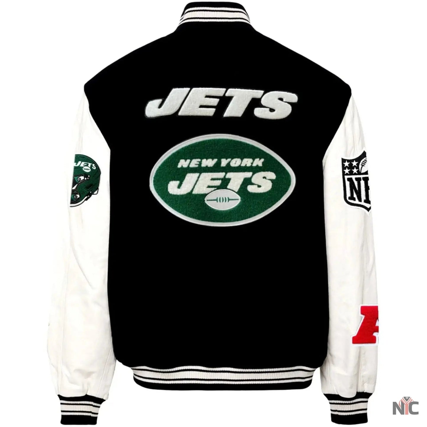 New York Jets Jeff Hamilton Wool and Leather Varsity Jacket