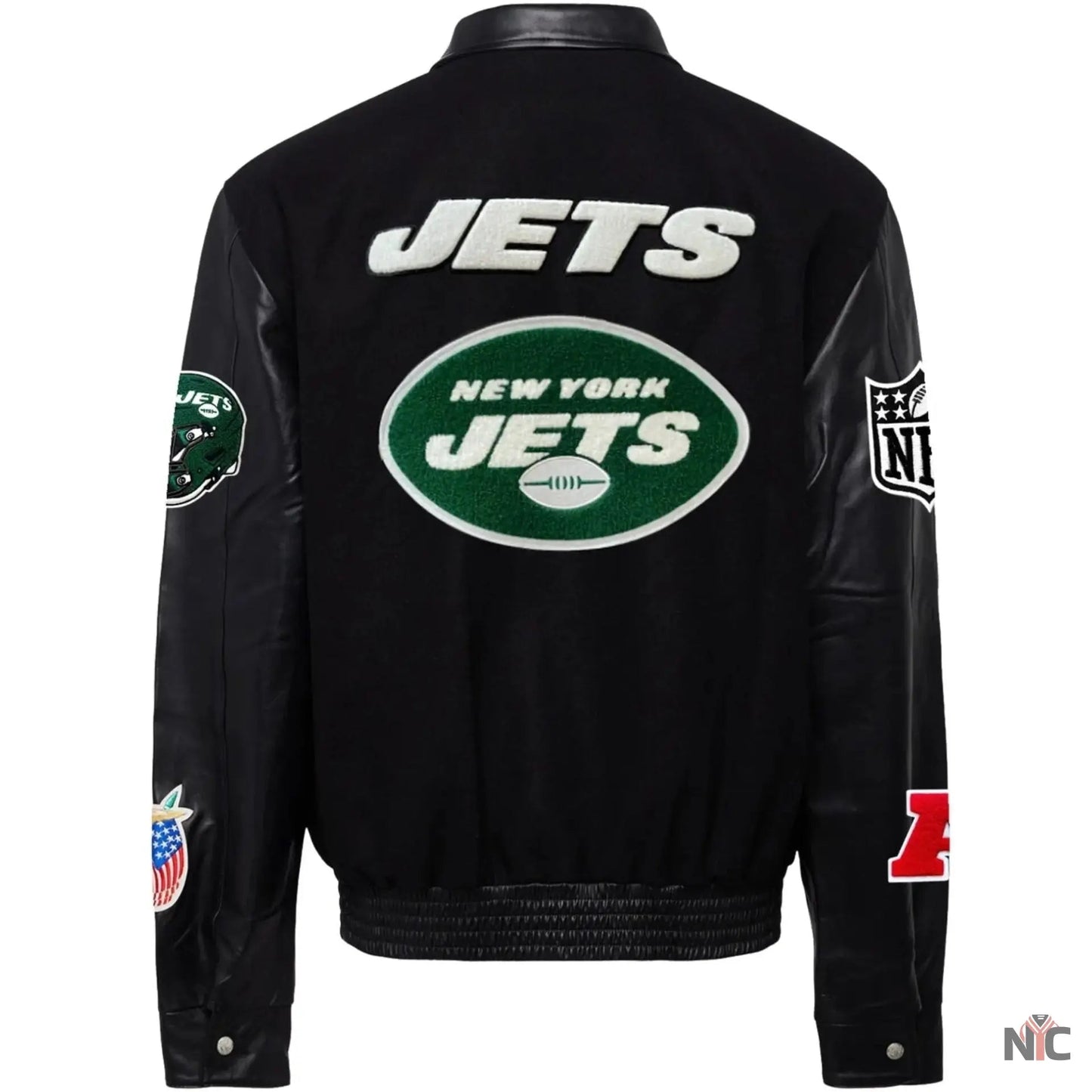 New York Jets Jeff Hamilton Wool and Leather Varsity Jacket