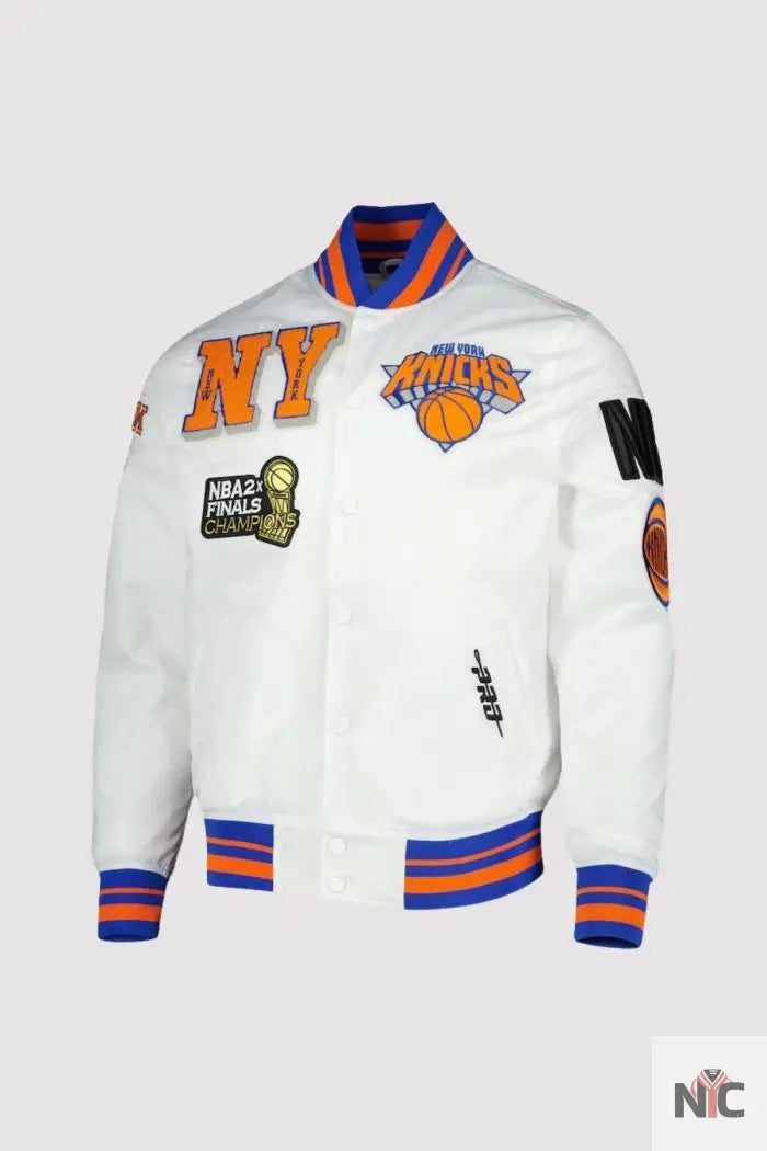 New York Knicks NBA 2X Finals Champions White Varsity Jacket