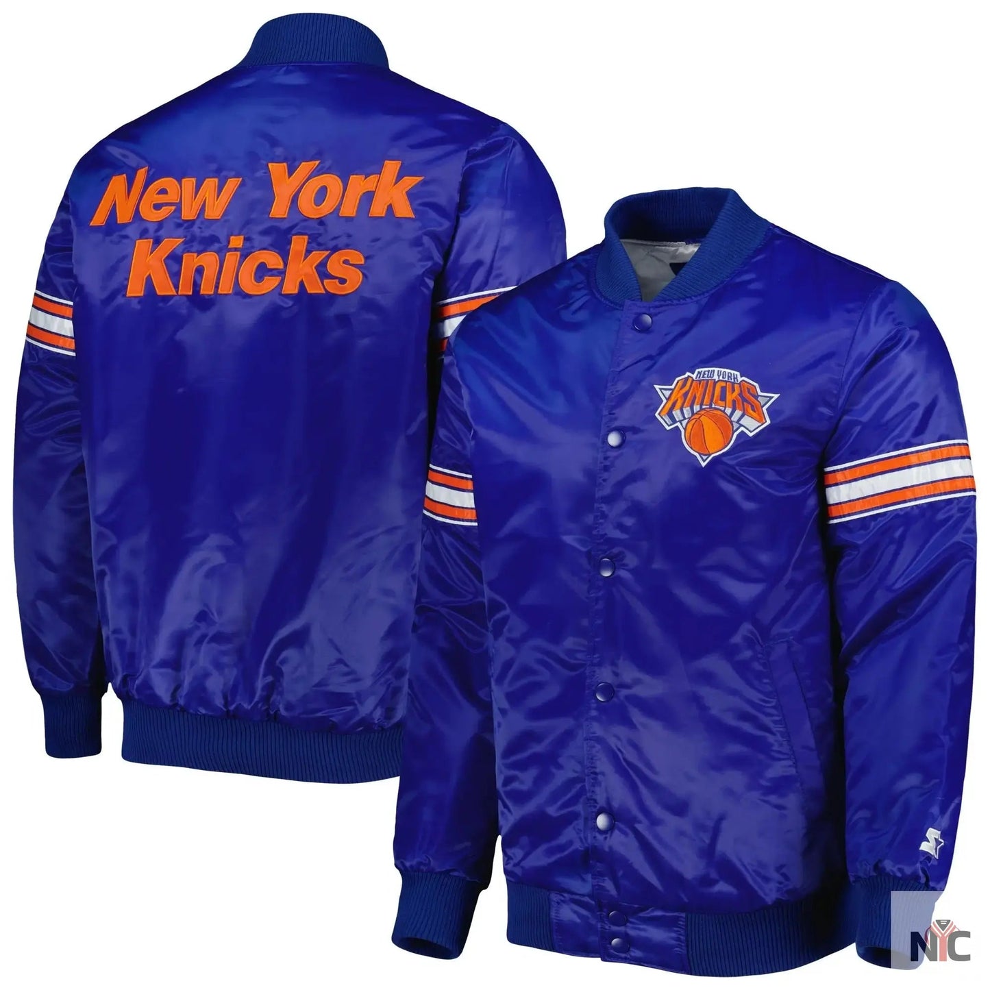 New York Knicks Pick & Roll Blue Satin Varsity Jacket