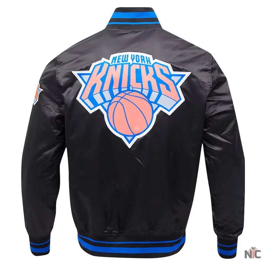 New York Knicks Script Tail Satin Varsity Jacket