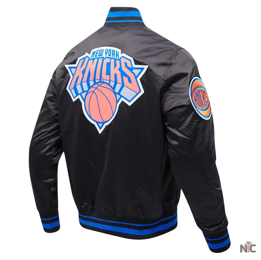 New York Knicks Script Tail Satin Varsity Jacket