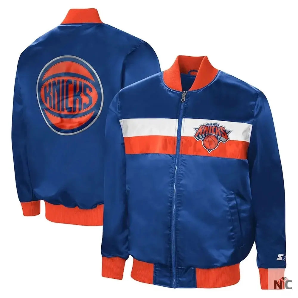 New York Knicks The Ambassador Satin Blue Varsity Jacket