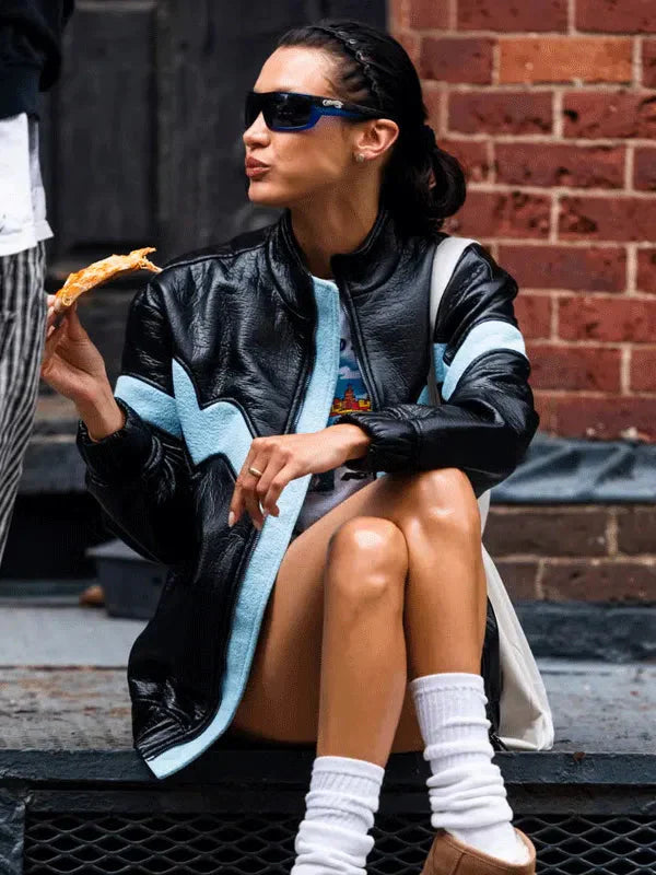 New York Street Bella Hadid Black Leather Jacket