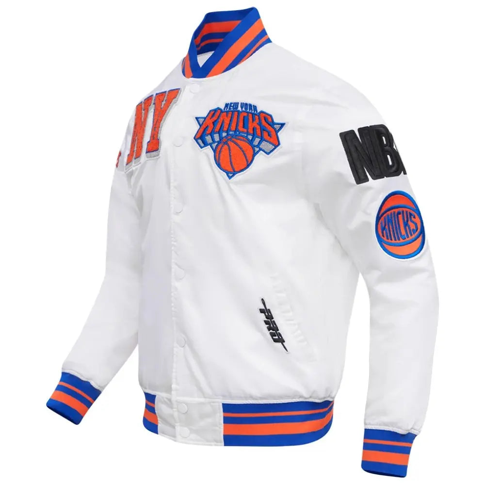 New York Knicks Mashup White Satin Varsity Jacket