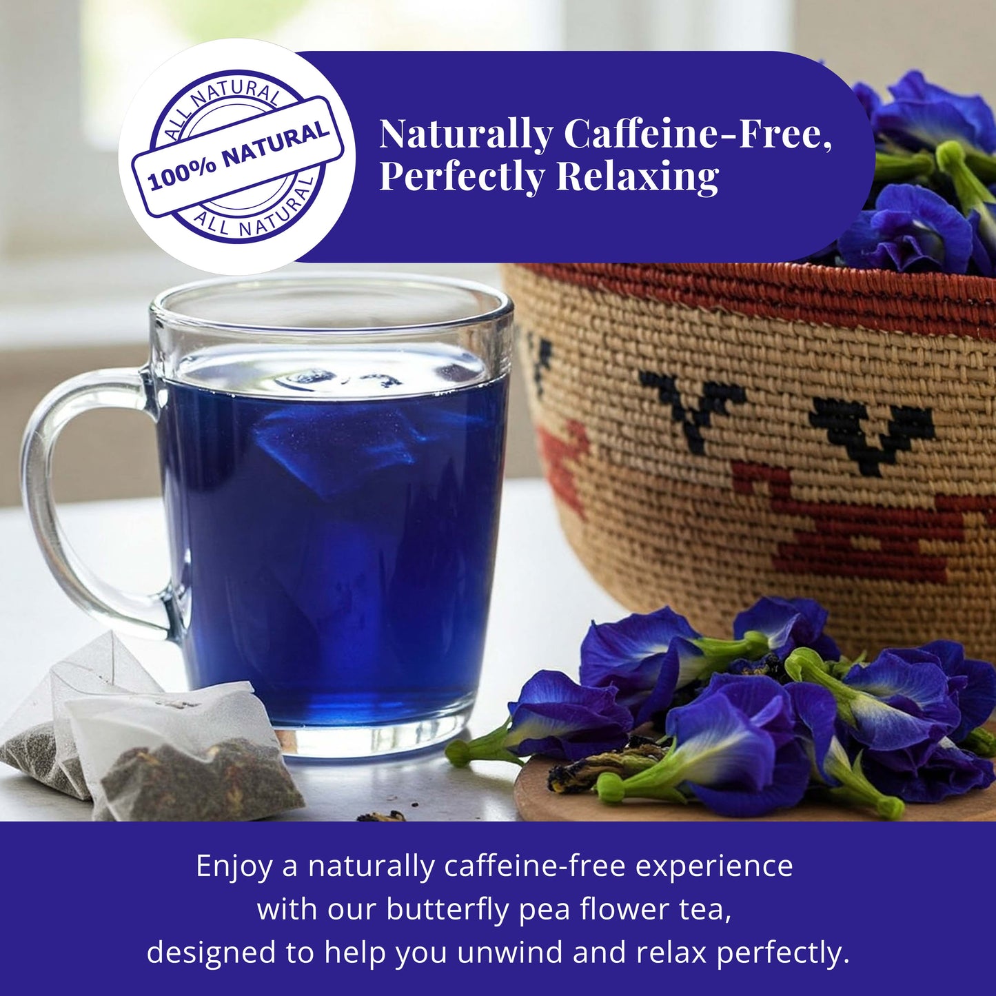 Akshit Butterfly Pea Flower ( Blue Tea ) - 75 Tea Bags, Natural Dried Butterfly Pea Flowers, Caffeine-Free, NON-GMO