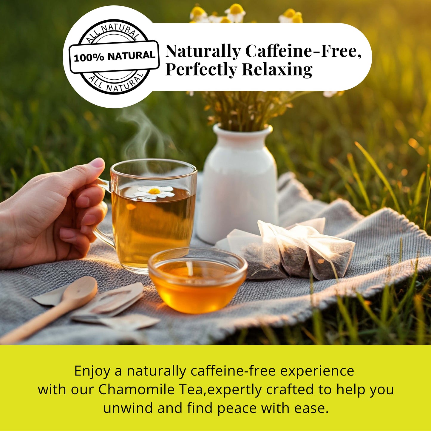 Akshit 75 Chamomile Tea Bags, 100%Pure Natural Chamomile Flowers, Calm Sleep Tea, Caffeine Free, Relaxing Tea, Non-GMO.