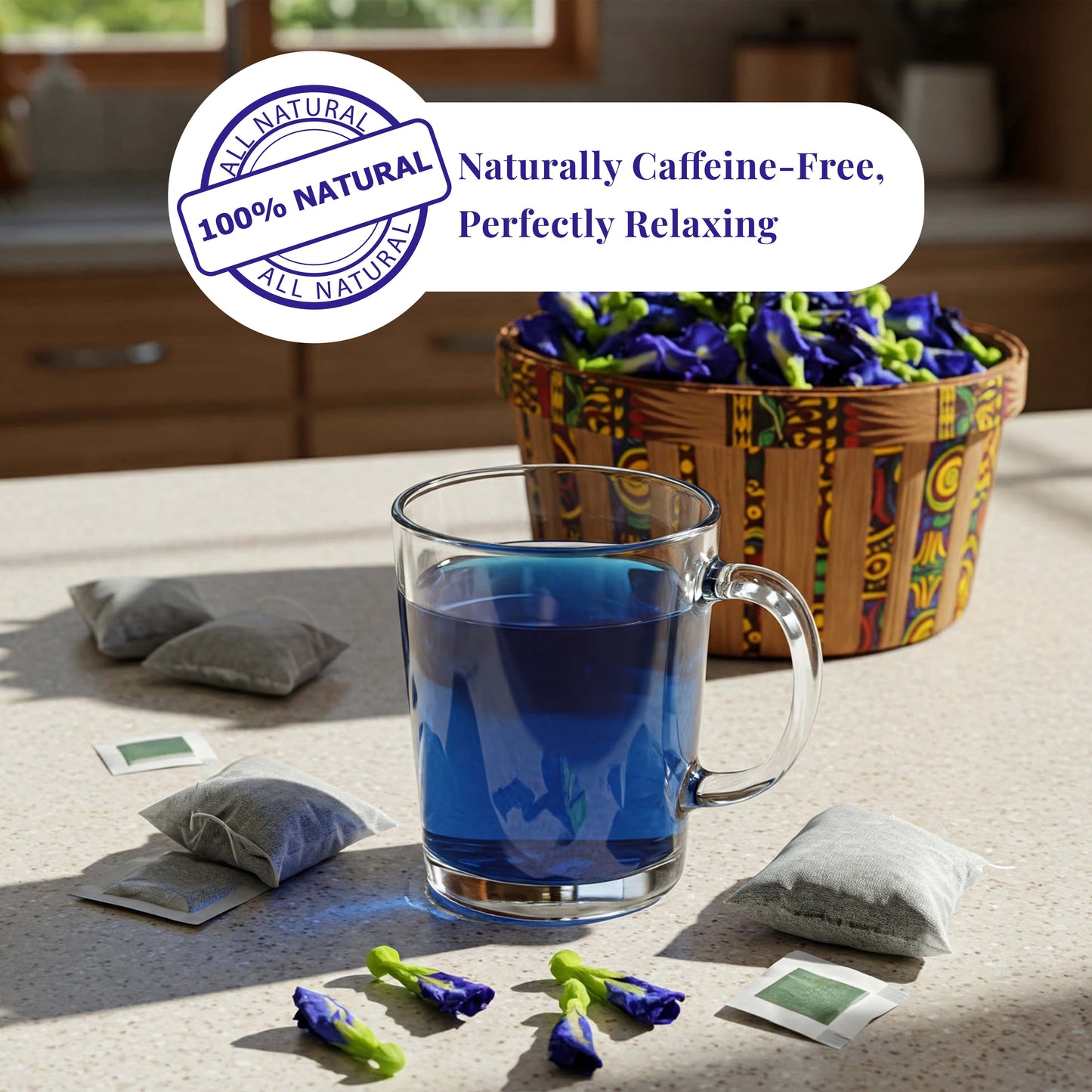 Akshit Butterfly Pea Flower ( Blue Tea ) - 75 Tea Bags, Natural Dried Butterfly Pea Flowers, Caffeine-Free, NON-GMO