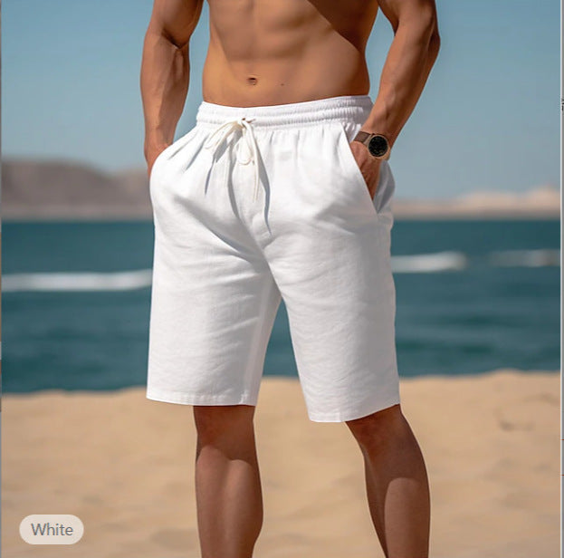 Lightweight Cotton-Linen Beach Shorts - Drawstring Summer Shorts