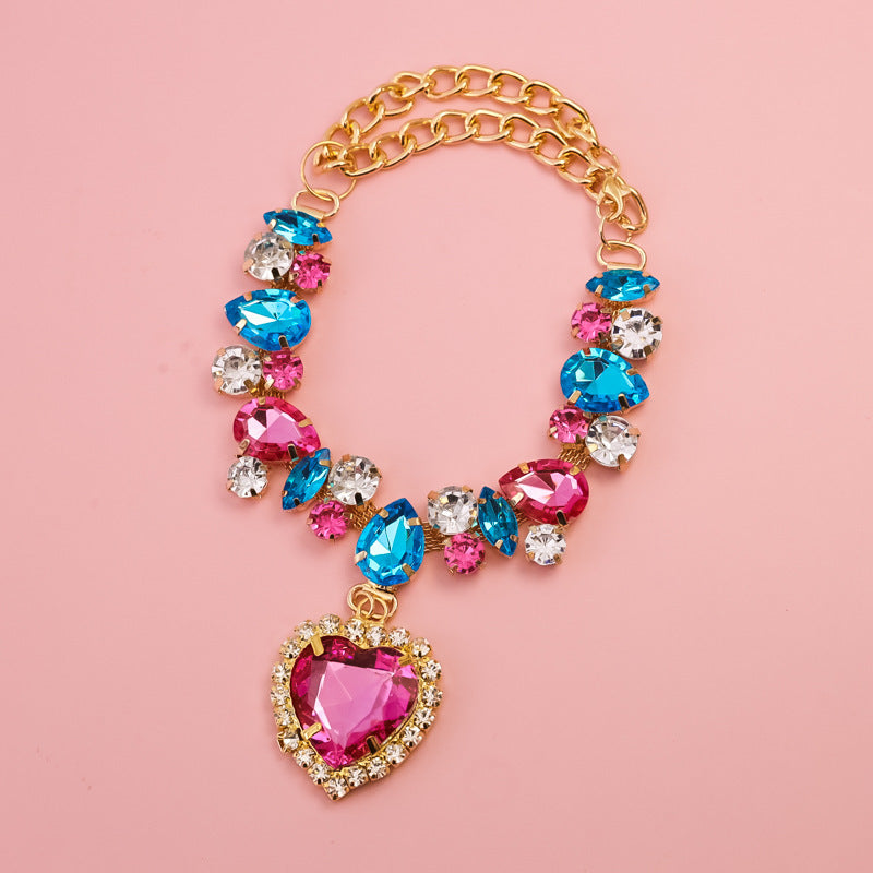 Luxury Heart Crystal Pet Necklace Dog Accessories