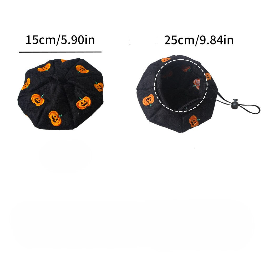 Dog & Cat Pumpkin Beret Hat with Adjustable Drawcord