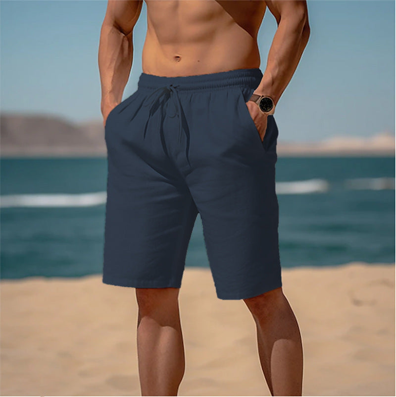 Lightweight Cotton-Linen Beach Shorts - Drawstring Summer Shorts