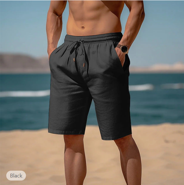 Lightweight Cotton-Linen Beach Shorts - Drawstring Summer Shorts