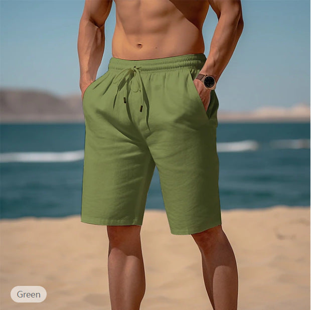 Lightweight Cotton-Linen Beach Shorts - Drawstring Summer Shorts