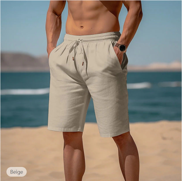 Lightweight Cotton-Linen Beach Shorts - Drawstring Summer Shorts