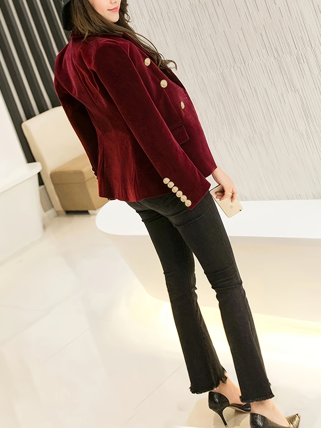 Japanese Retro Striped Linen Coat Dark Red - Silk Blend