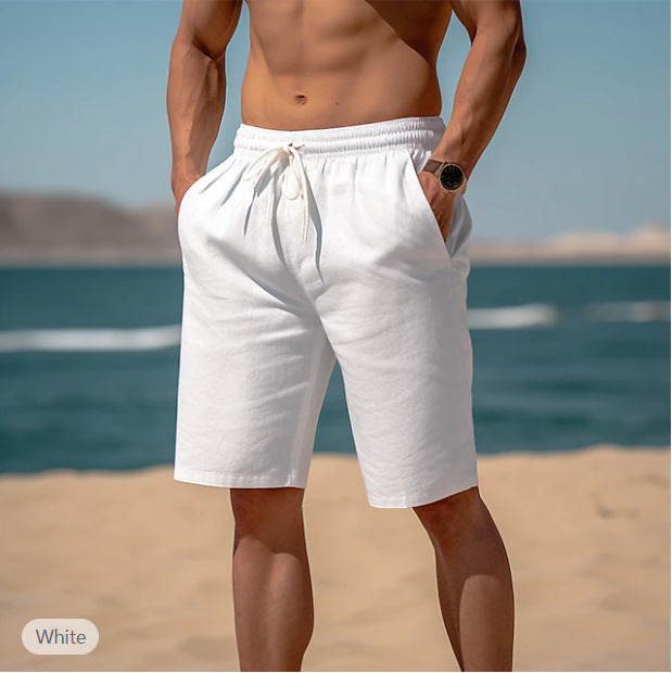 Lightweight Cotton-Linen Beach Shorts - Drawstring Summer Shorts