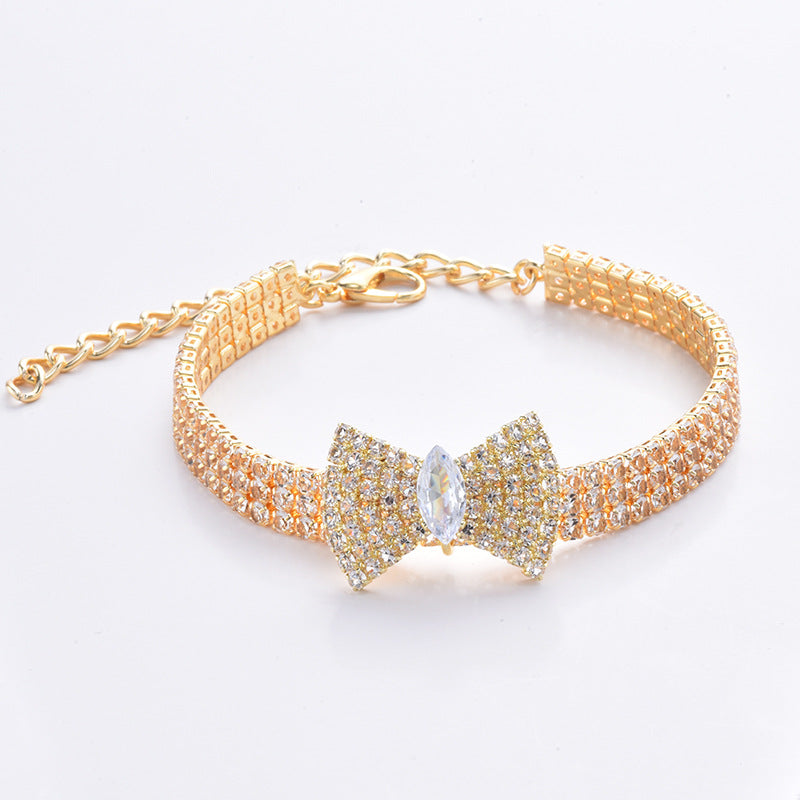 Gold Crystal Bow Pet Necklace – Glamorous & Chic