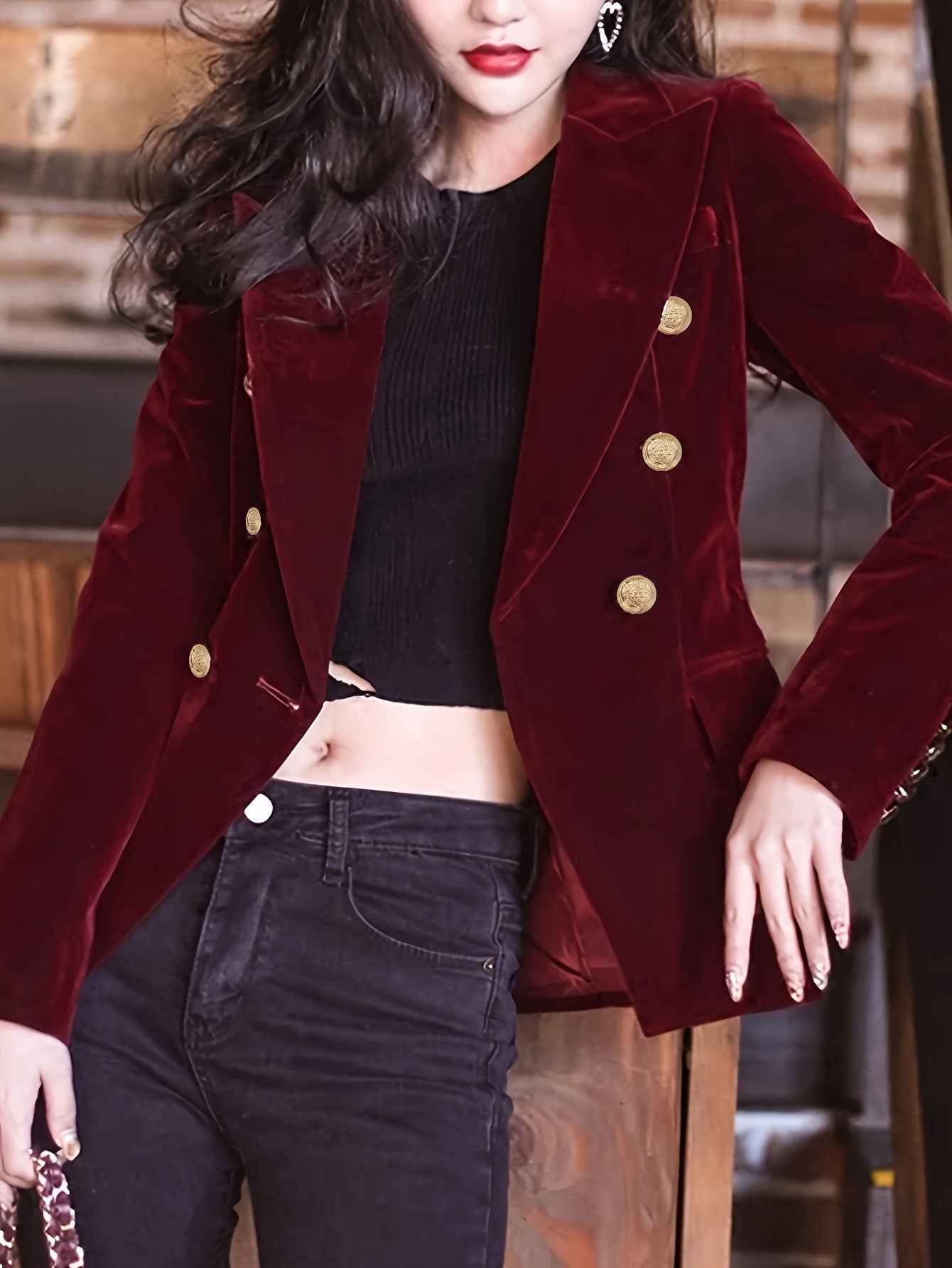 Japanese Retro Striped Linen Coat Dark Red - Silk Blend