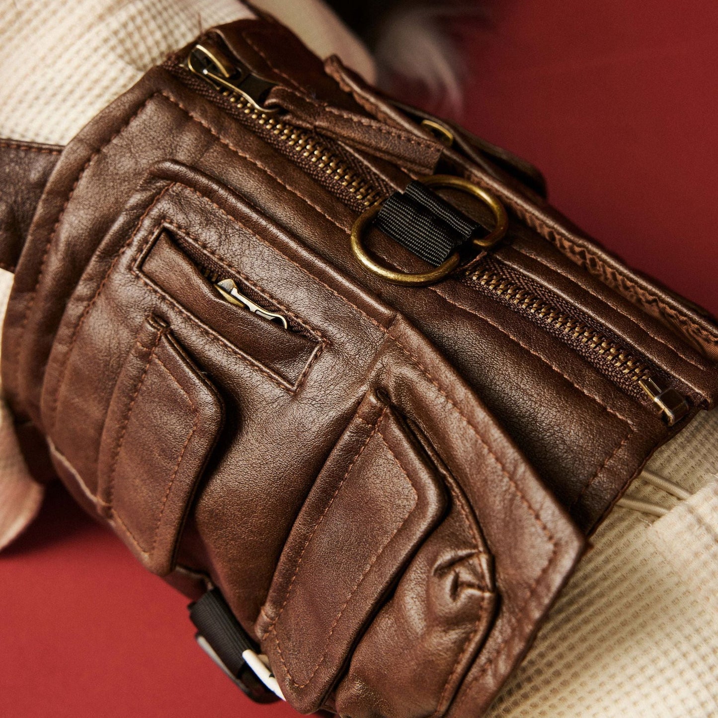 Vintage Dog Faux Leather & Utility Pockets