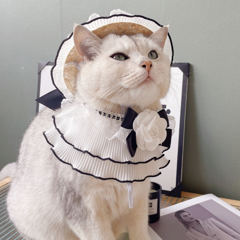 Elegant Pet Collar with Ruffles & Pearl Accent