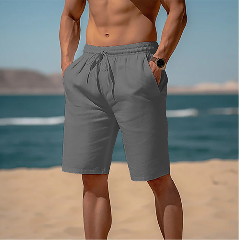 Lightweight Cotton-Linen Beach Shorts - Drawstring Summer Shorts