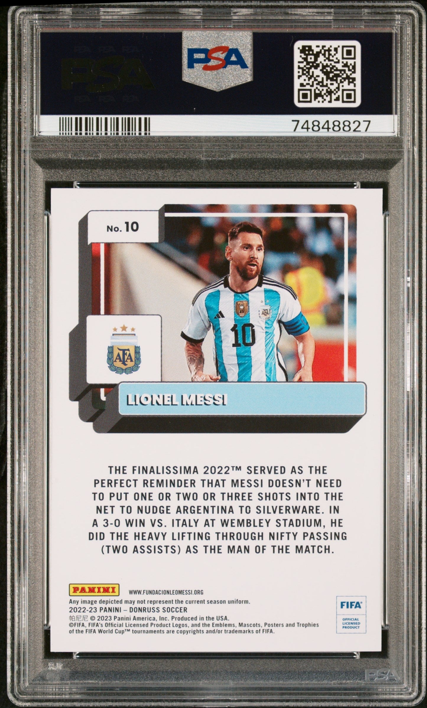 Graded 2022 Panini Donruss FIFA Lionel Messi #10 Soccer Card PSA 10 Gem Mint