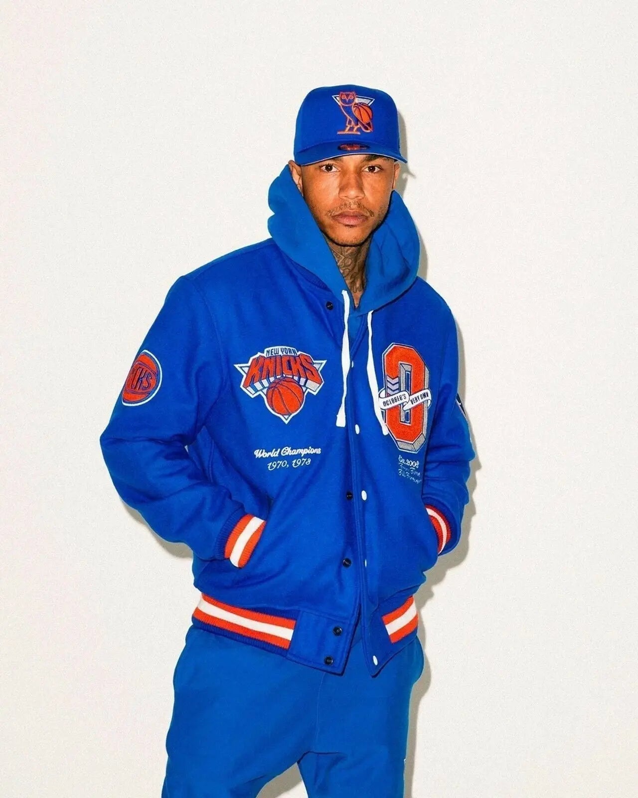 OVO x NBA New York Knicks Blue Varsity Jacket
