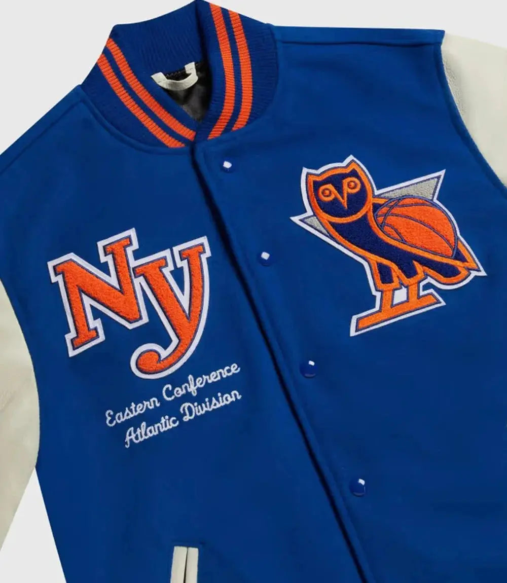 OVO x NBA New York Knicks Blue Varsity Jacket