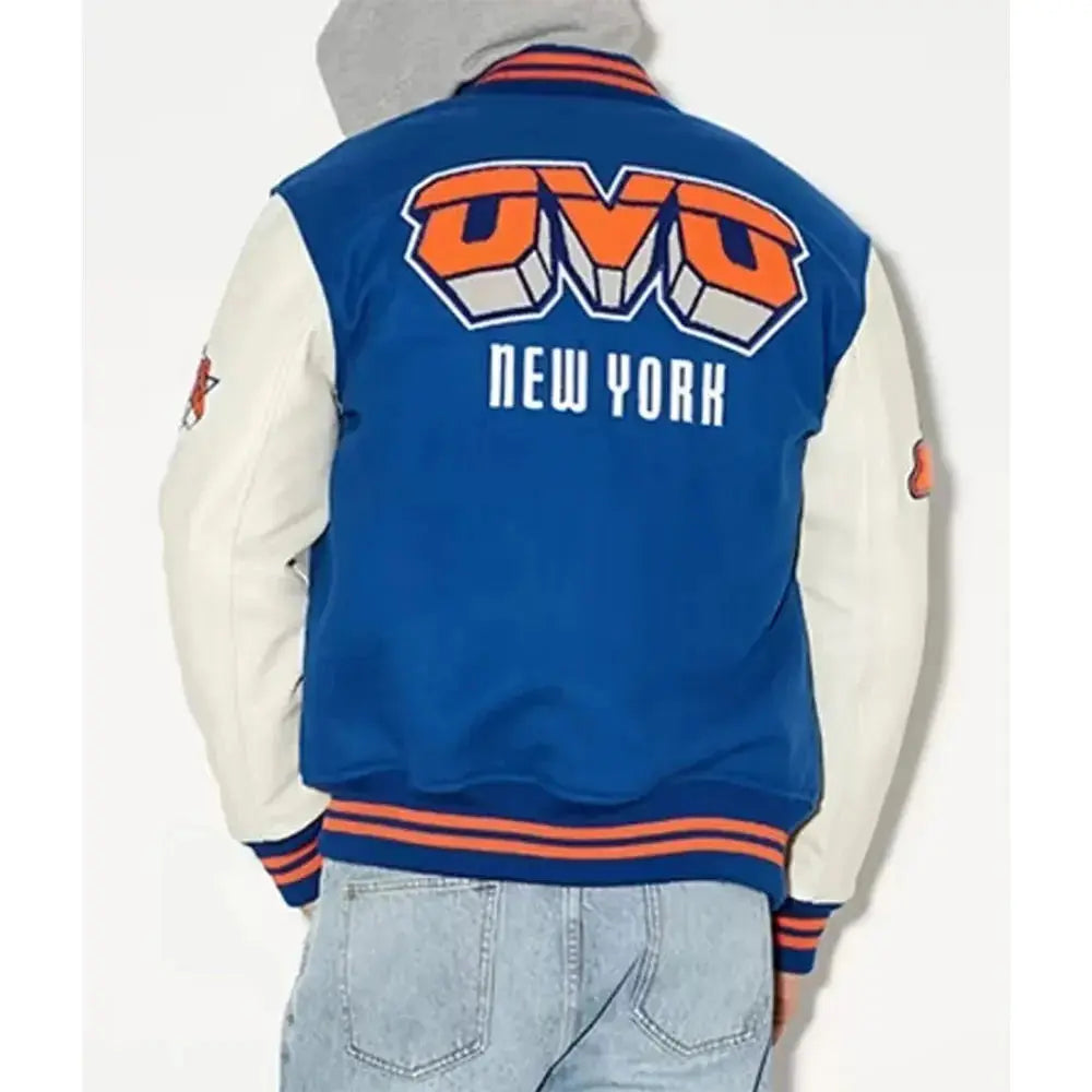 OVO x NBA New York Knicks Blue Varsity Jacket