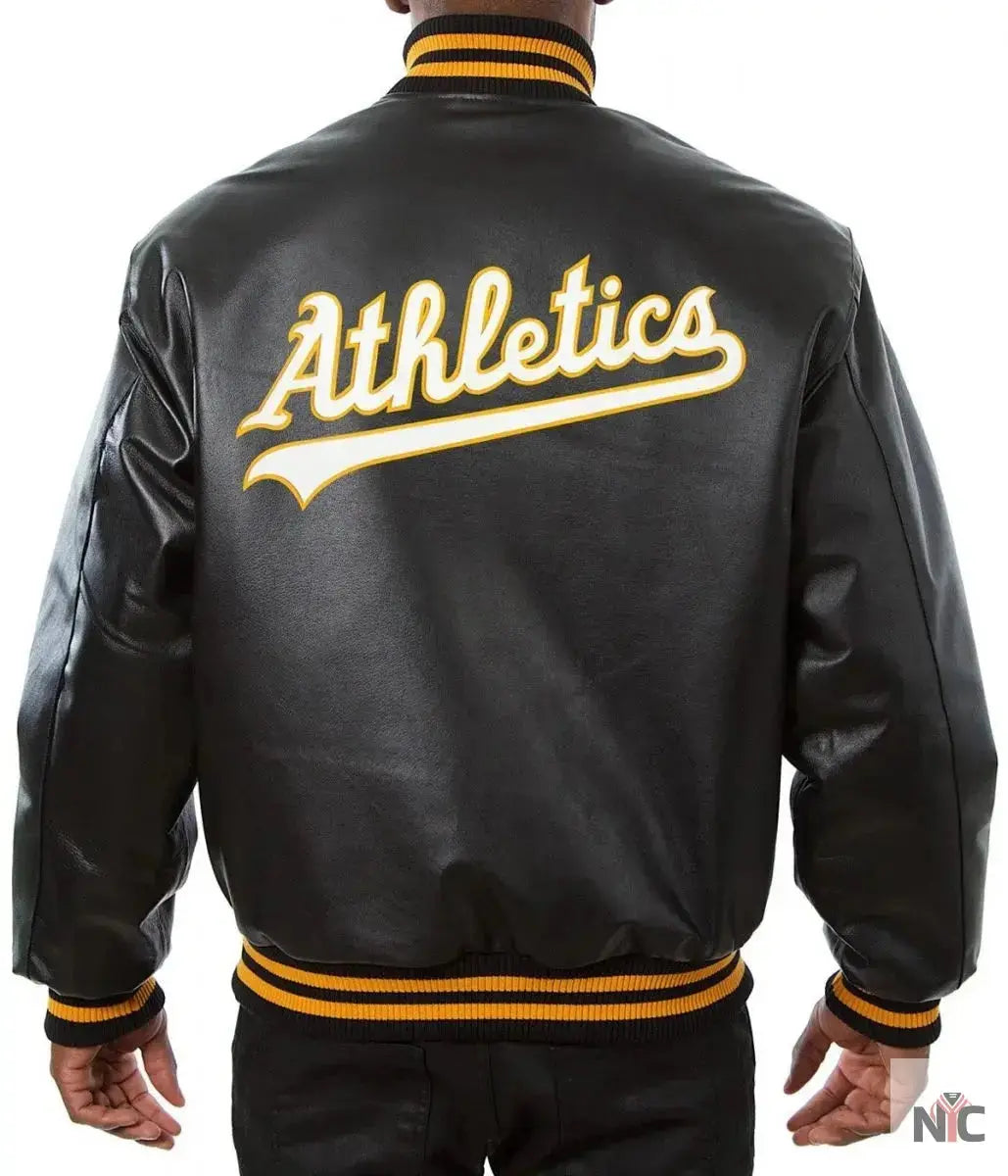 Oakland Athletics Black Leather Varsity Jacket