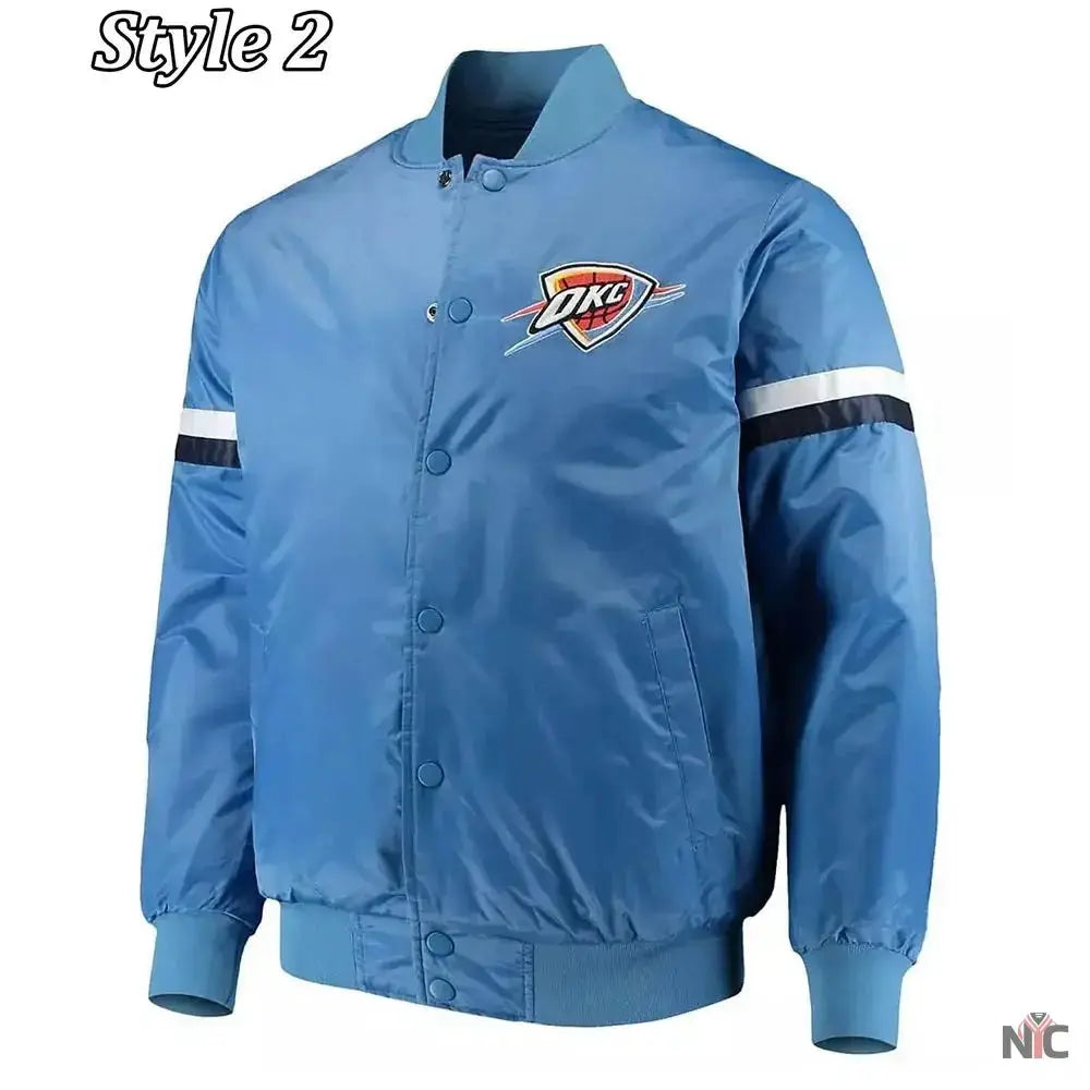 Oklahoma City Thunder Pick Varsity Satin Blue Jacket