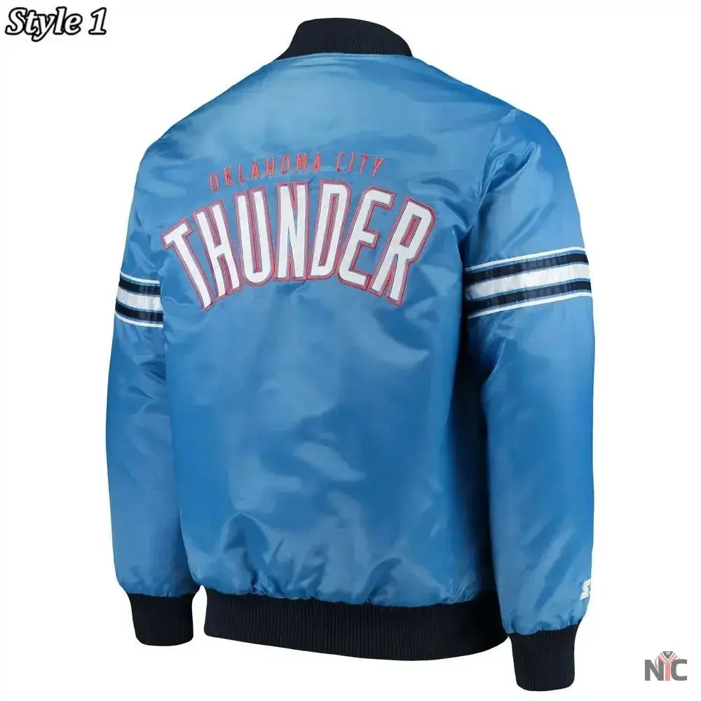 Oklahoma City Thunder Pick Varsity Satin Blue Jacket