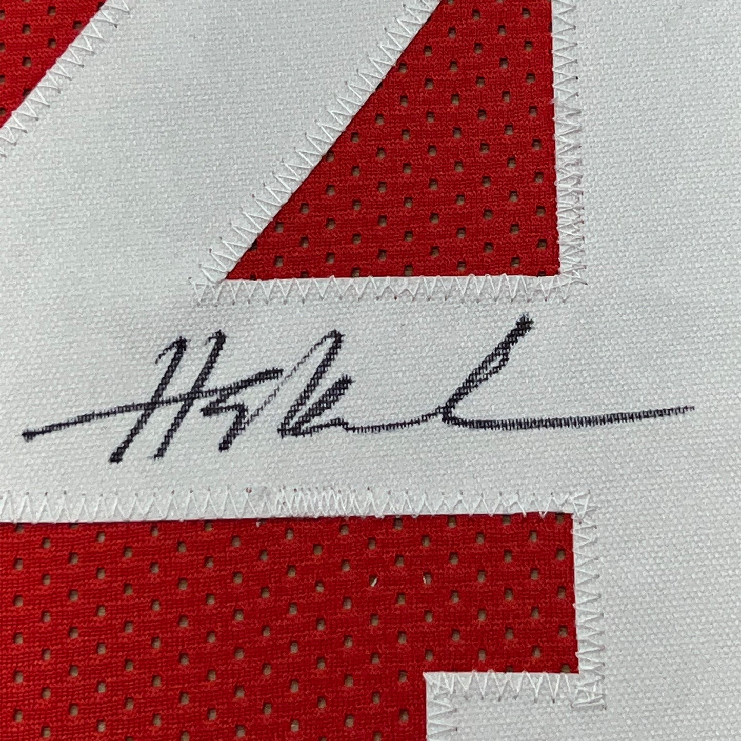 Framed Autographed/Signed Hakeem Olajuwon 35x39 Houston Red Basketball Jersey Beckett BAS COA