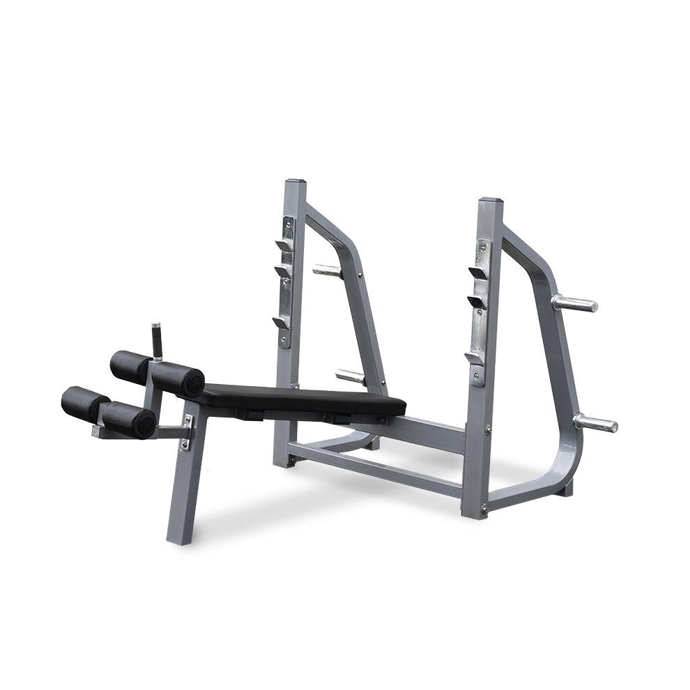 Olympic Decline Bench - Muscle D Fitness - 11 Gauge Steel - Commercial Upholstery - Weight Storage Pegs