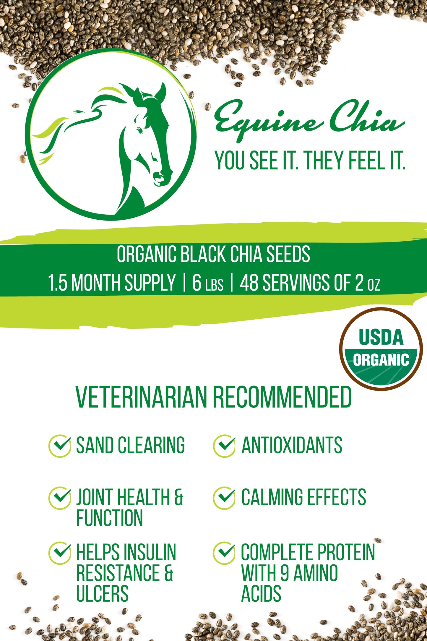 Organic Equine Chia Pails W/Resealable Lid & Scoop