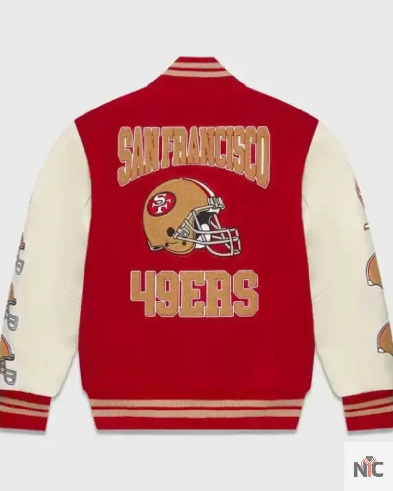 Ovo San Francisco 49ers Red And White Varsity Jacket