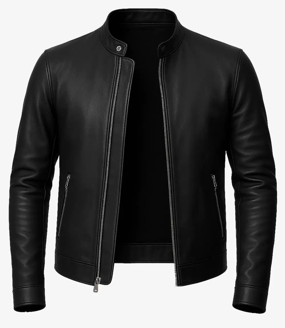 Owen Men's Black Real Leather Cafe Racer Jacket