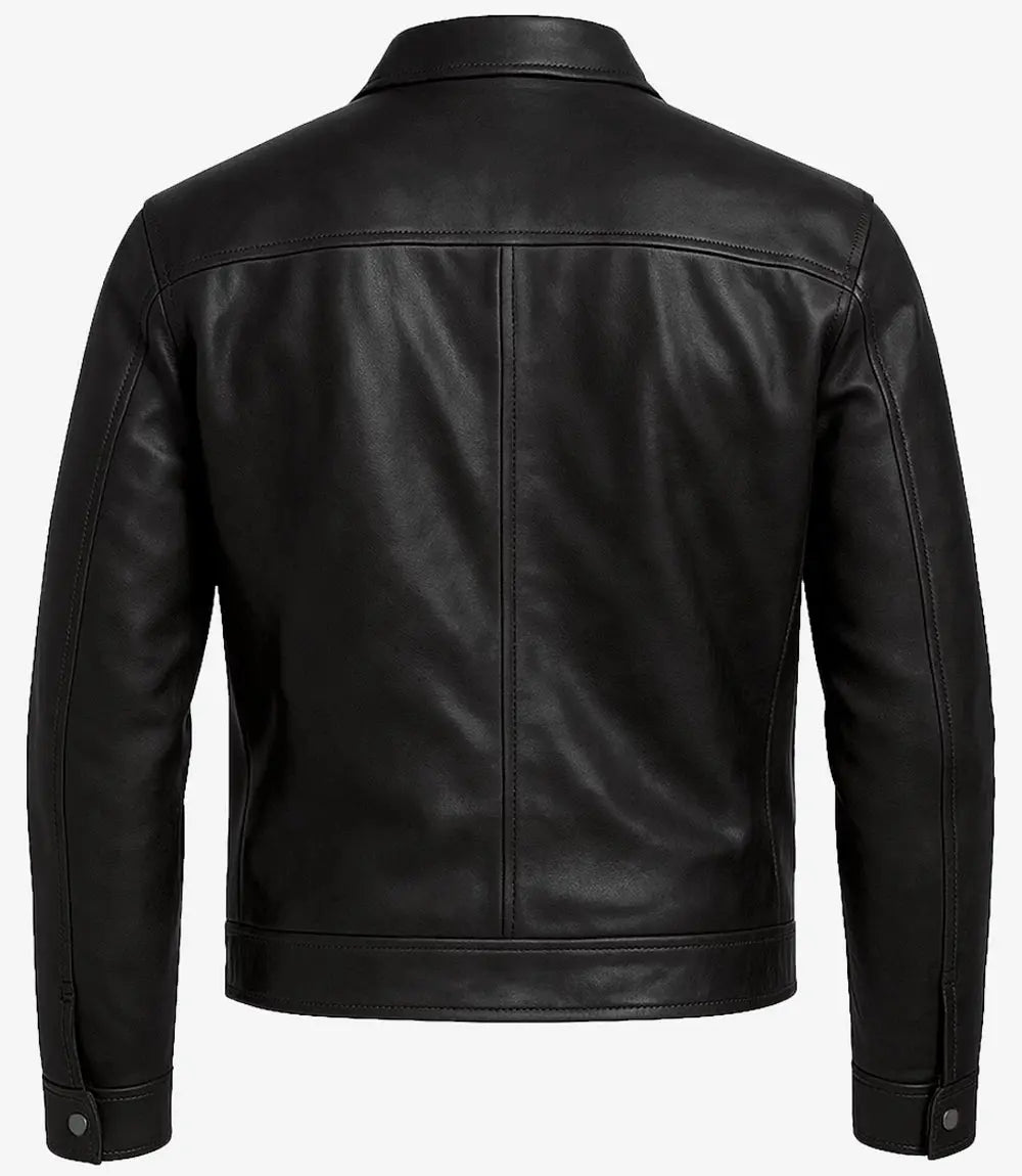Owen Men's Black Real Leather Cafe Racer Jacket