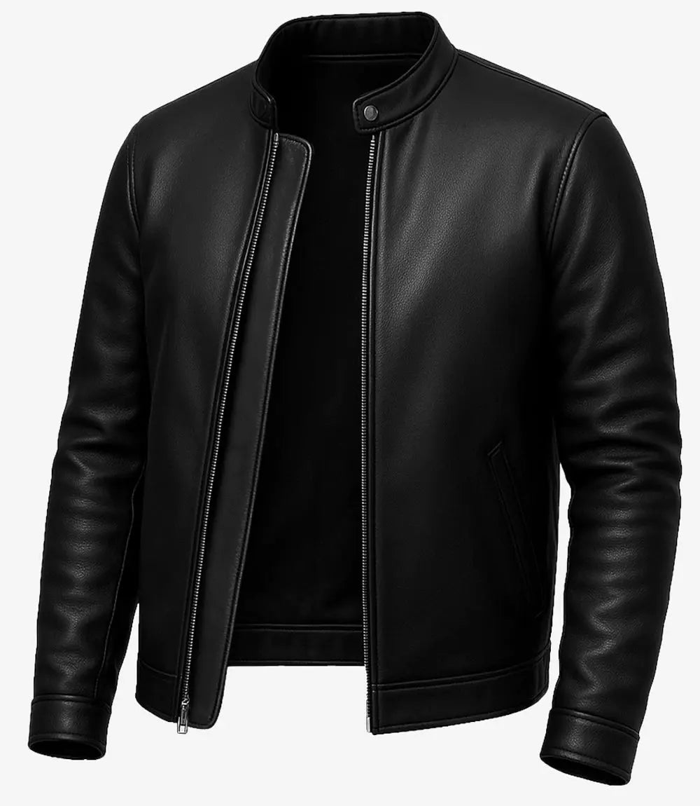 Owen Men's Black Real Leather Cafe Racer Jacket
