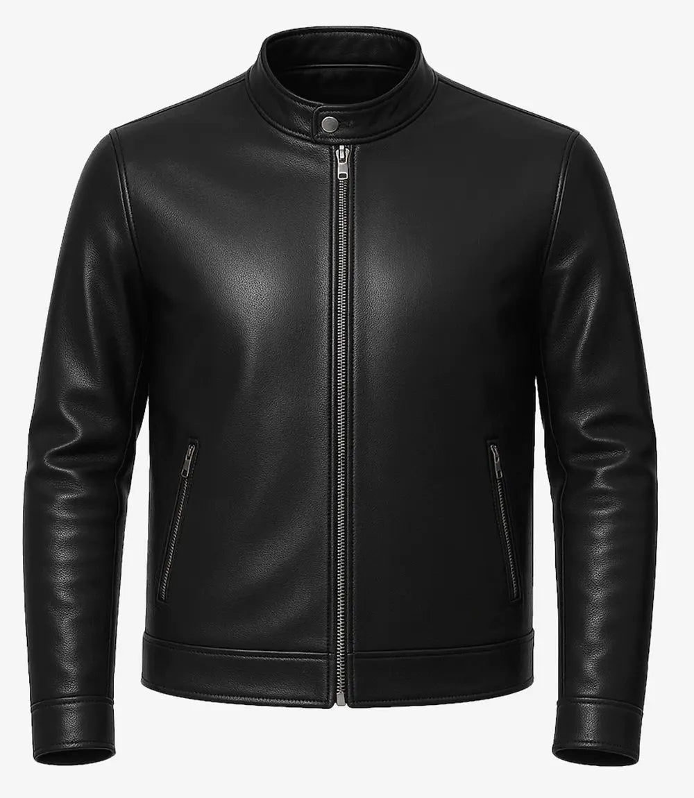 Owen Men's Black Real Leather Cafe Racer Jacket