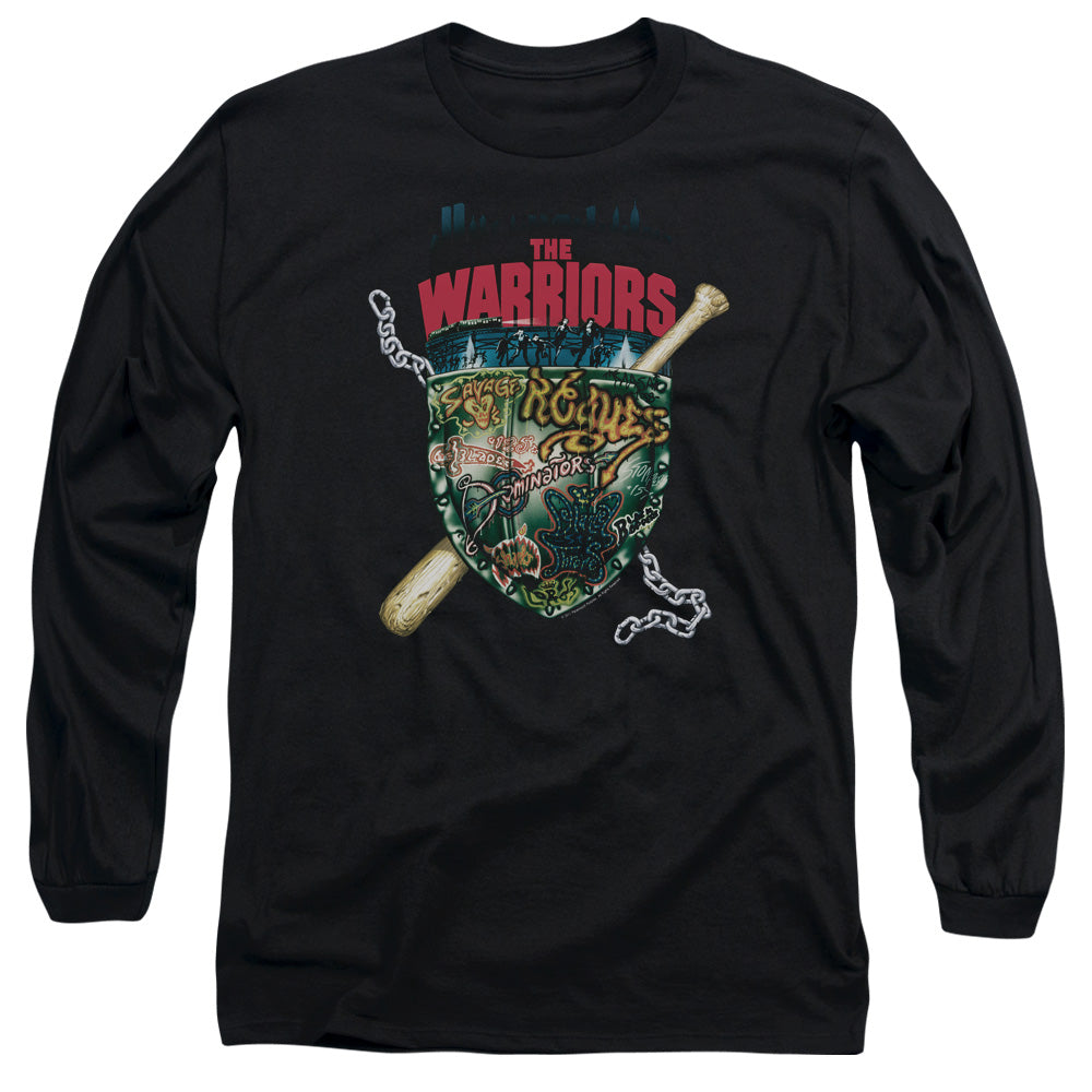 Warriors Shield Mens Long Sleeve Shirt Black Officially Licensed