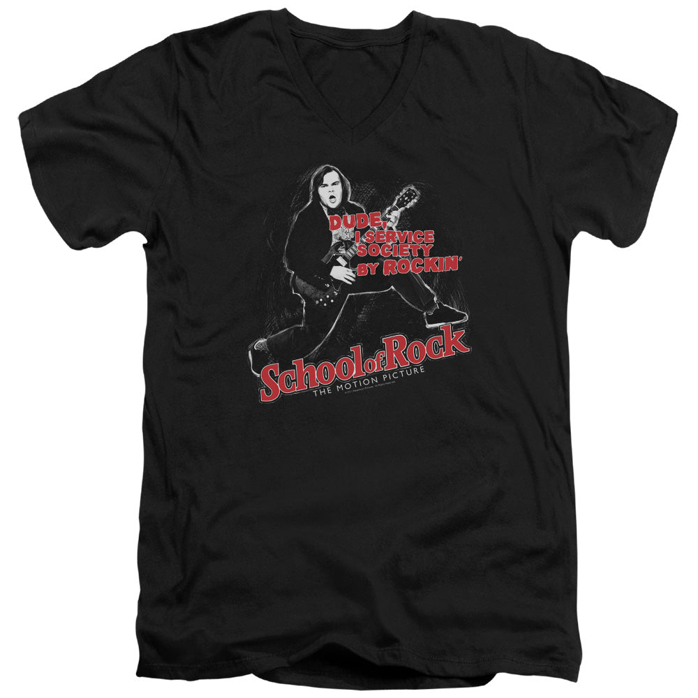 School Of Rock Rockin Mens Slim Fit V Neck T Shirt Black Officially Licensed