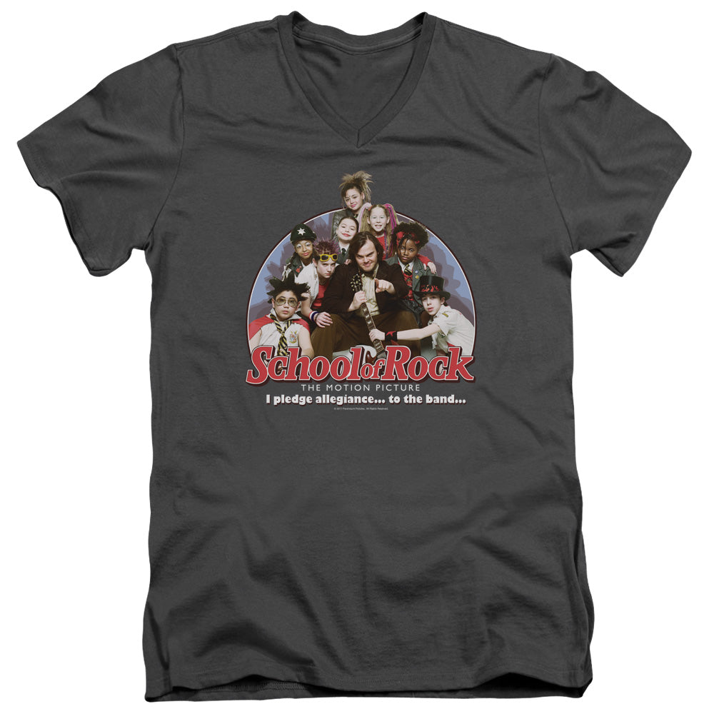 School Of Rock I Pledge Allegiance Mens Slim Fit V Neck T Shirt Charcoal Officially Licensed